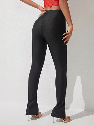 (Back view of high waist slit skinny pants)