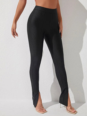 (Side view of high waist slit skinny pants)