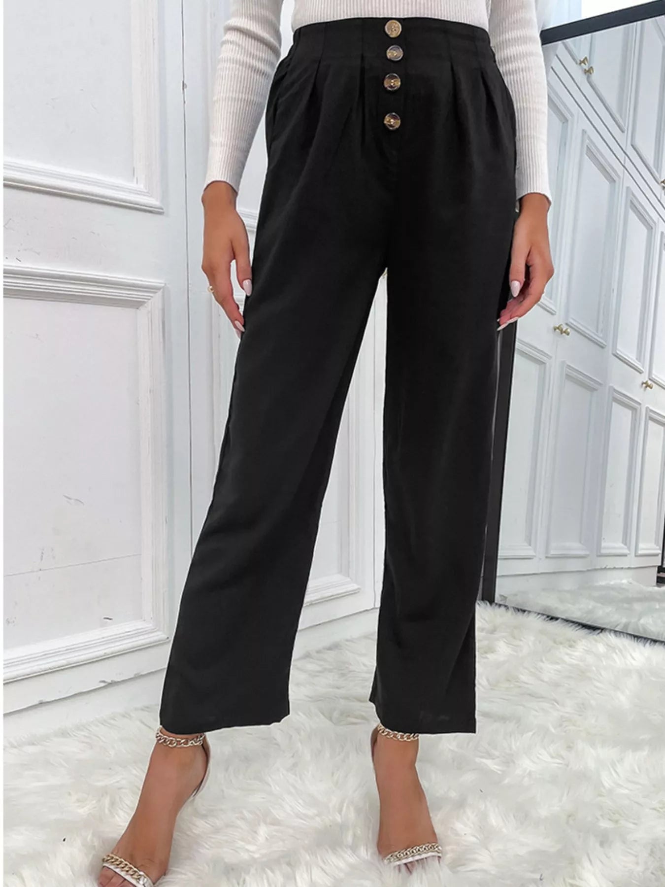 (Side view of high waist wide leg pants)