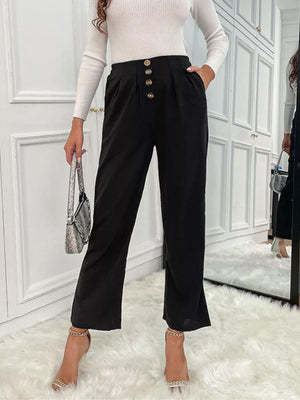 (front view of high waist wide leg pants)