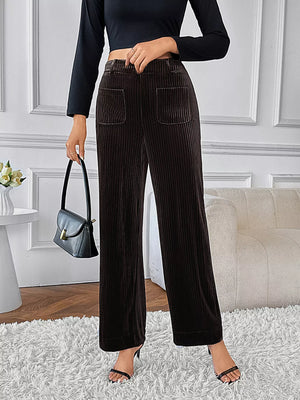 Alt Text: High-waisted wide-leg pants front view
