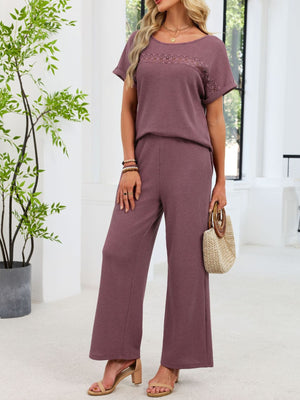 stylish lace top and pants set front view