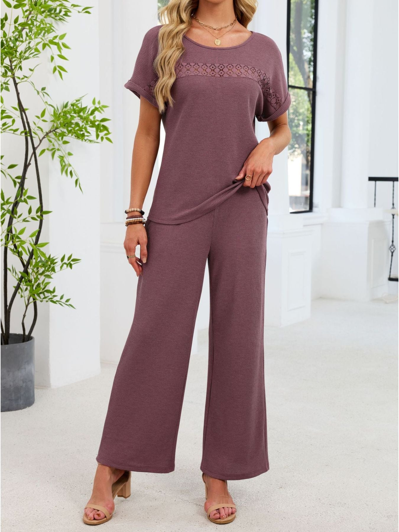 comfortable lace two piece set front design