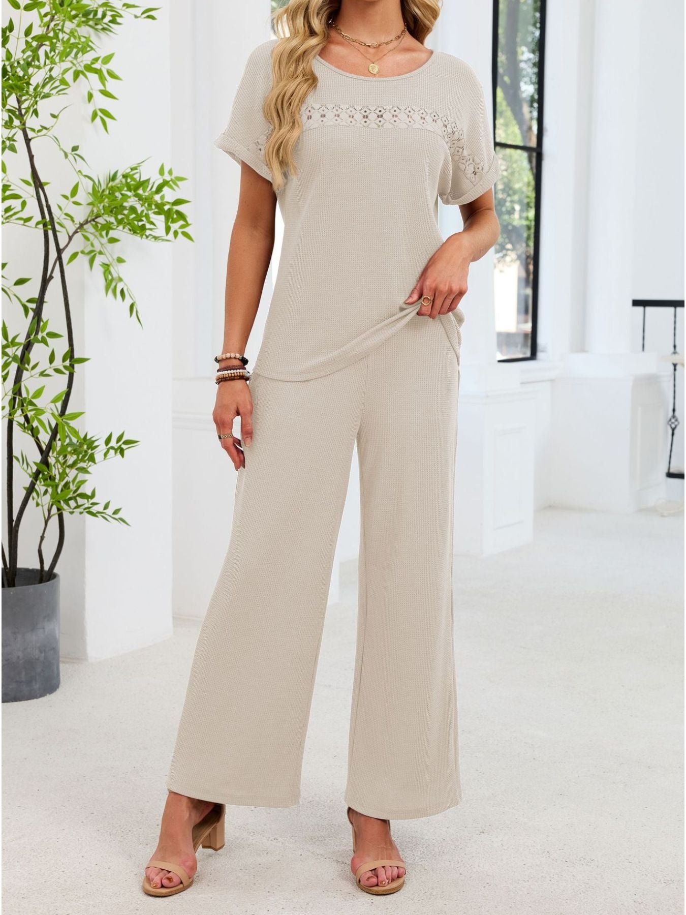fashionable lace two piece set front shot
