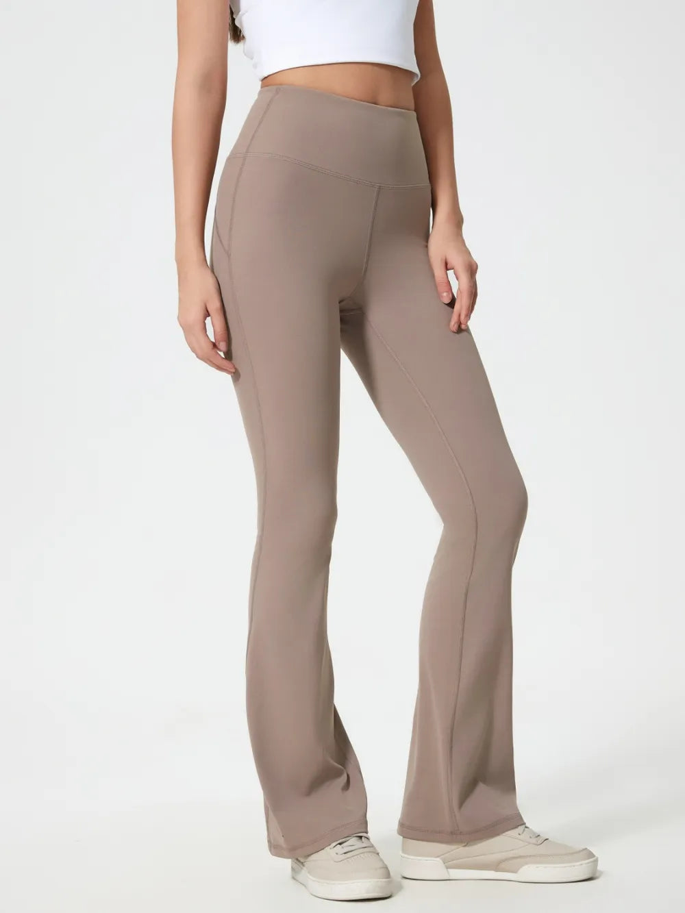 Front view with slight of high waist active pants