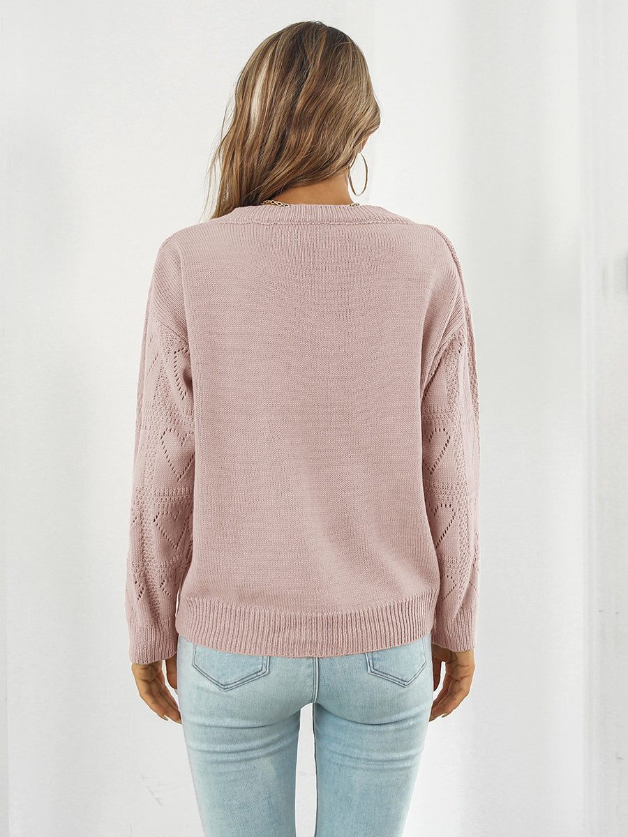 Openwork sweater V-neck back design breathable fabric