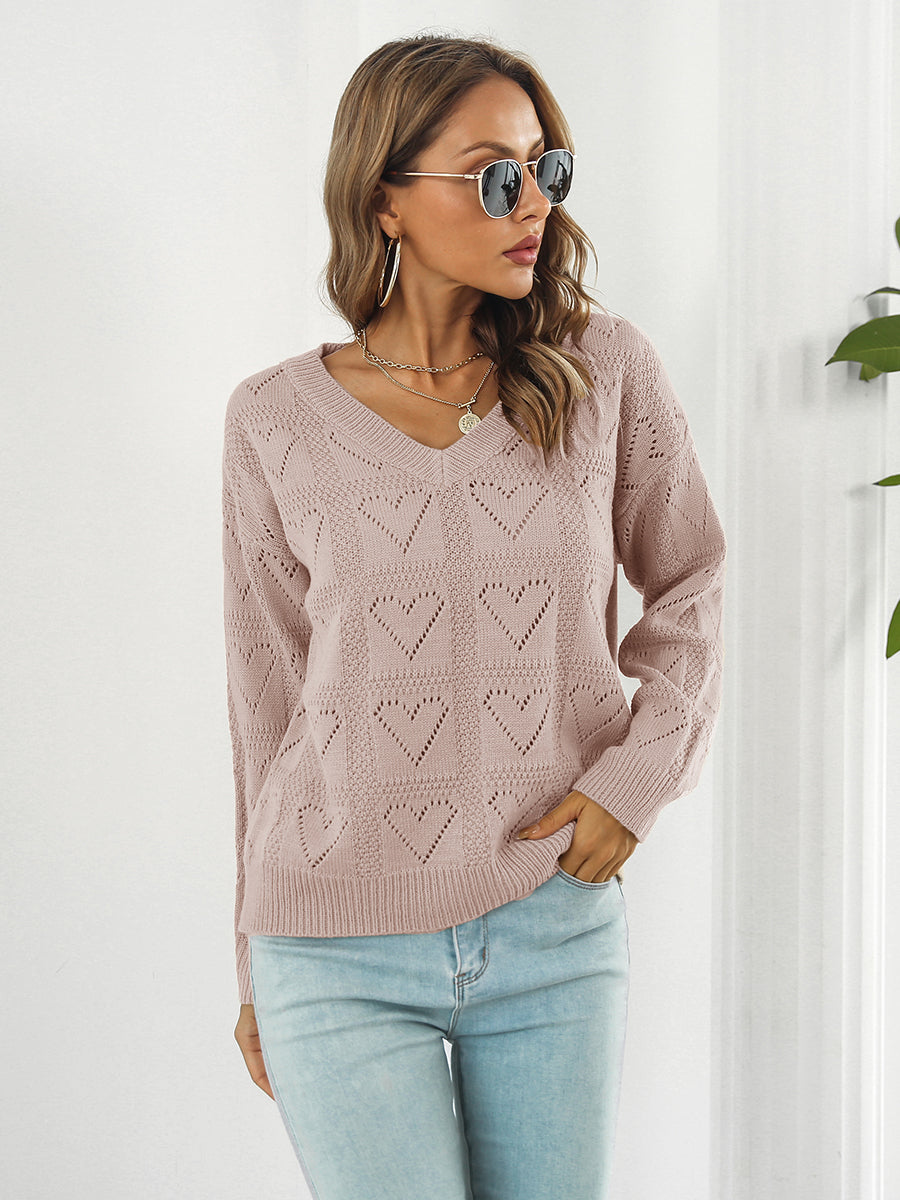 Elegant women's knit sweater V-neck openwork front