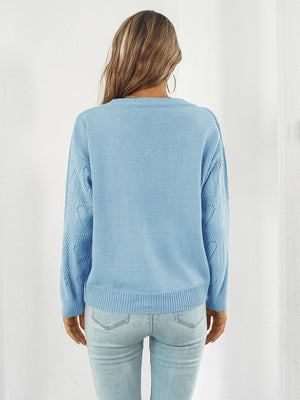 Openwork V-neck sweater back view breathable knit design