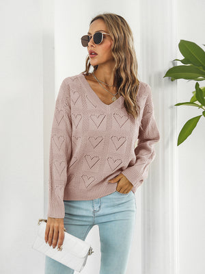 Casual openwork V-neck sweater front modern outfit