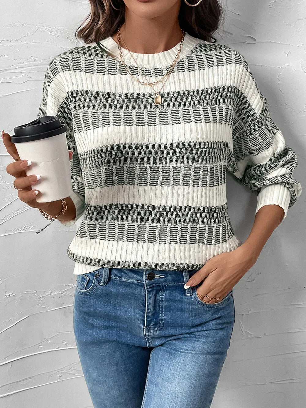 Front view highlighting the texture and fit of Perfee Sweater