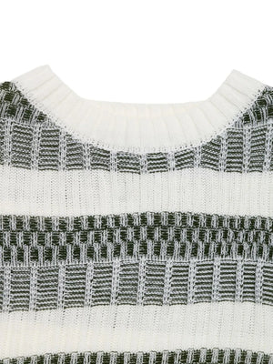 Stylish front view of Perfee Contrast Round Neck Long Sleeve Sweater
