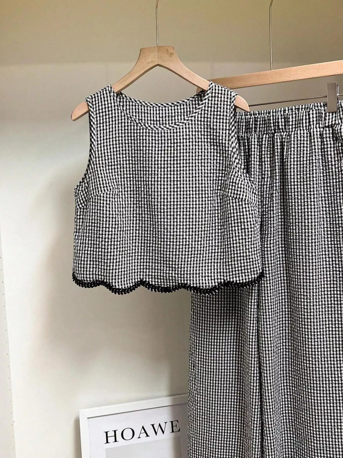 Plaid Scalloped Trim Tank and Pants Set displayed neatly