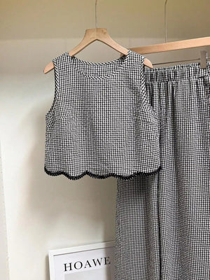 Plaid Scalloped Trim Tank and Pants Set displayed neatly