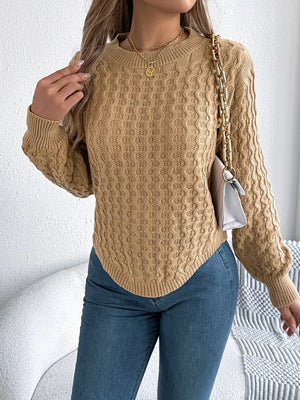 Round neck asymmetric sweater front look for women
