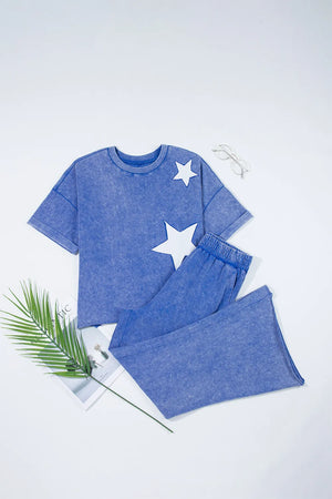 Display of acid wash top and pants set