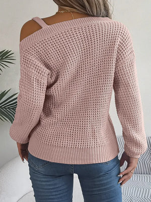 back view asymmetrical knit sweater long sleeve