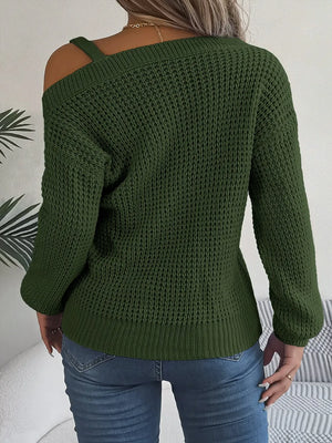 back side asymmetrical neck long sleeve sweater