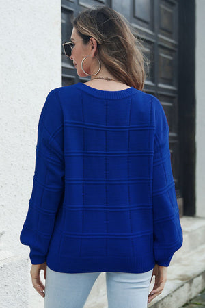 Rear view round neck long sleeve sweater soft warm clothing