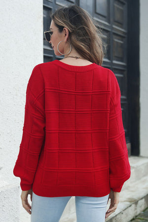 Back view of round neck long sleeve sweater simple warm outfit