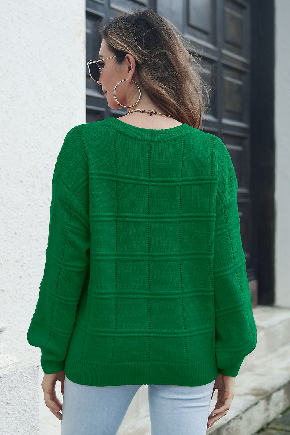 Back view round neck sweater long sleeve comfortable knitwear