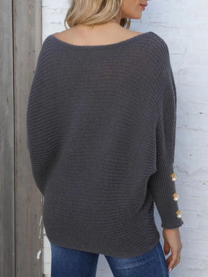 Full size boat neck sweater back view relaxed fit