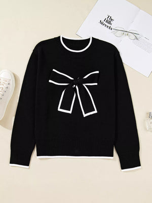 Contrast trim knit of cropped holiday sweater