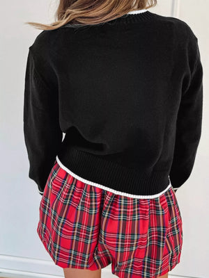 Cropped holiday sweater back design with contrast trim