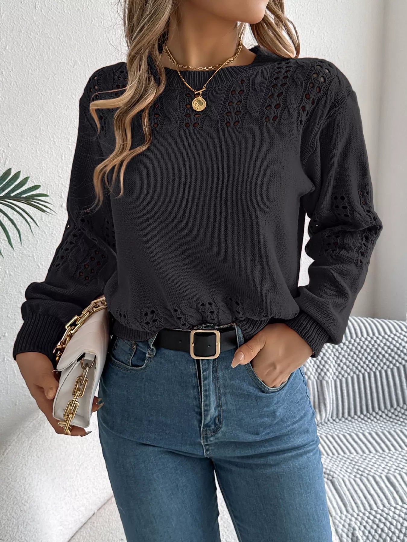 Breathable eyelet sweater front casual wear look