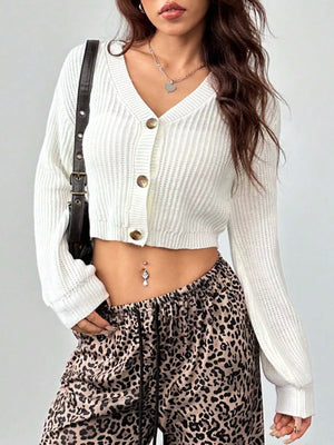Button-up cropped cardigan front view