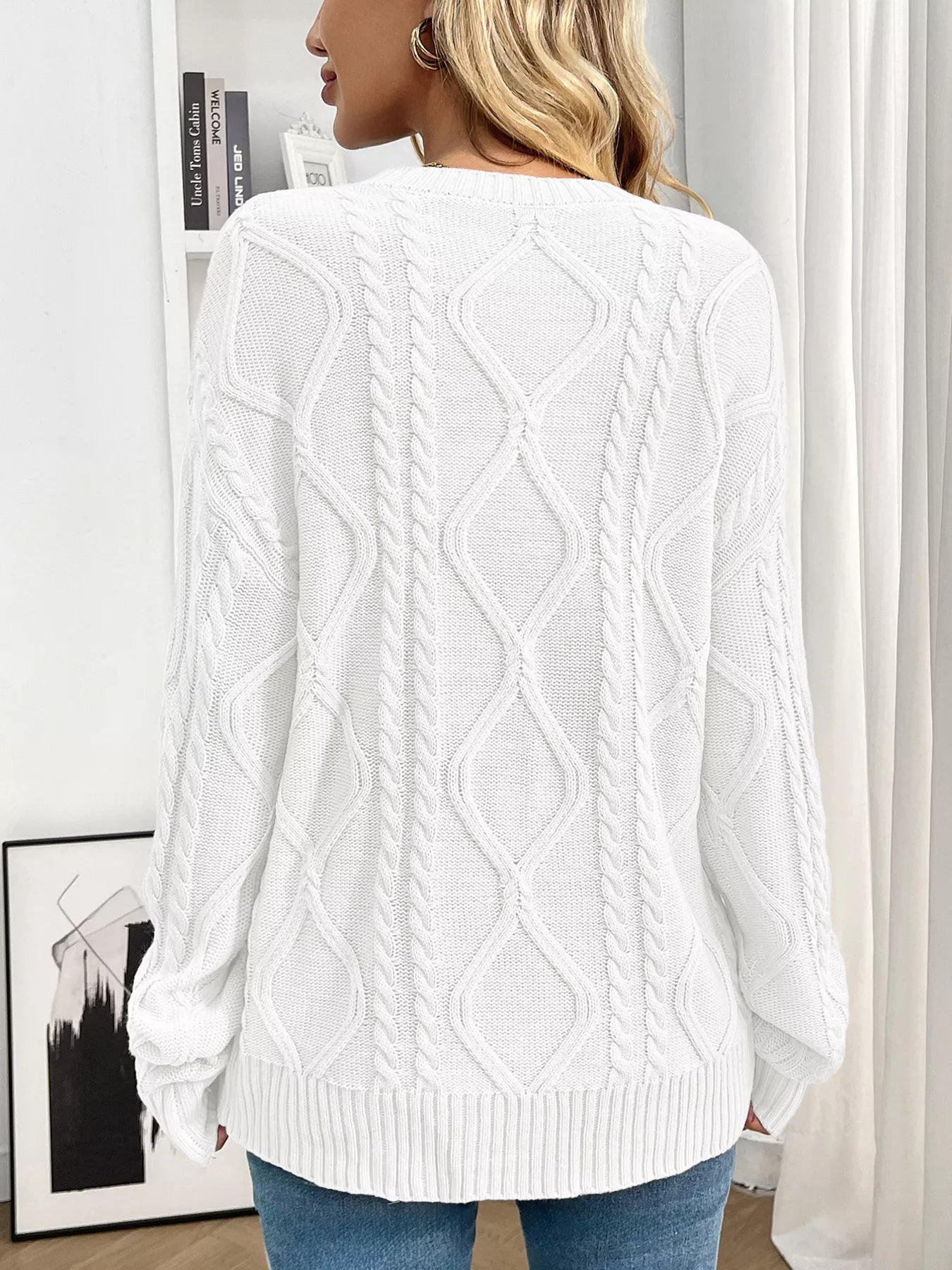 back side cable knit sweater full design view