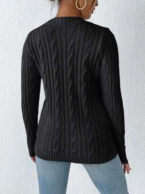 Back view cable knit sweater long sleeve cozy winter wear