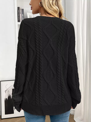 back view cable knit long sleeve sweater full design