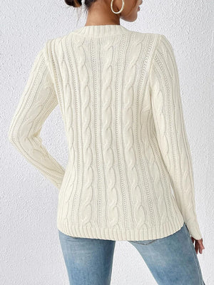 Back side cable knit sweater round neck winter clothing