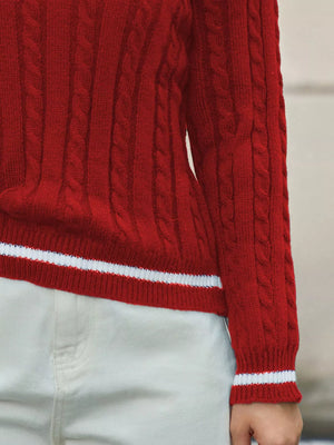 classic cable knit v neck sweater front modern winter outfit