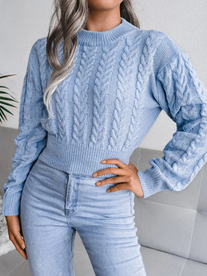 warm round neck cable knit sweater front everyday wear
