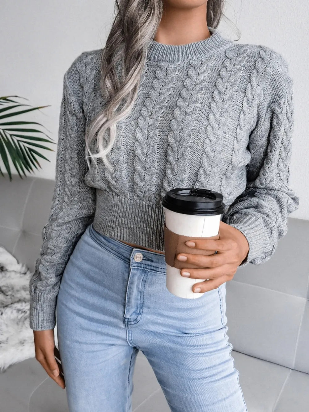 thick knit sweater round neck front comfortable style