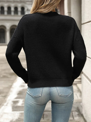 Cable knit sweater back full view round neck long sleeve