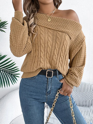 Elegant cable knit one shoulder sweater front fashion outfit