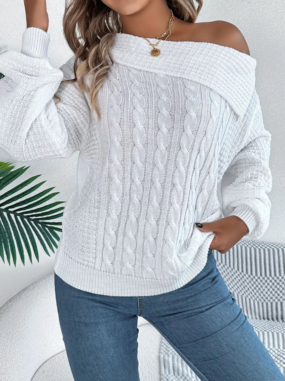 Elegant asymmetrical sweater front chic knitwear style