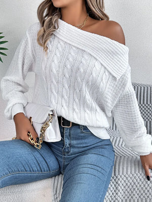 Front design of trendy cable knit asymmetrical sweater