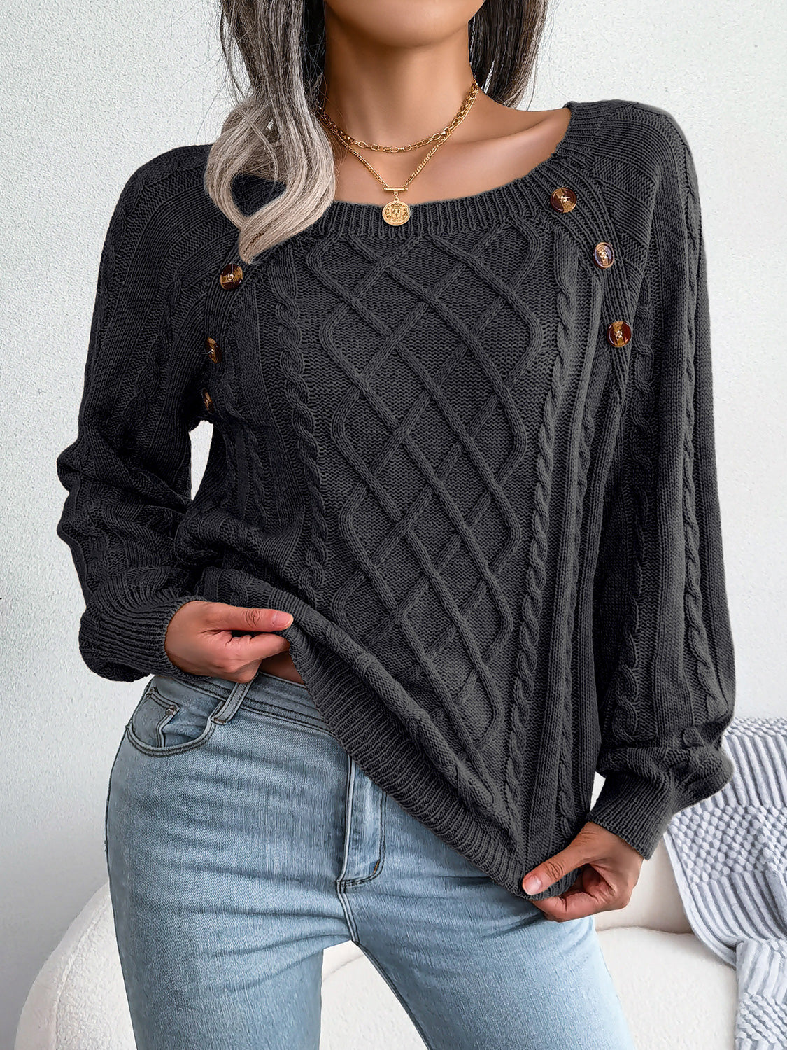 modern decorative button sweater front design winter style