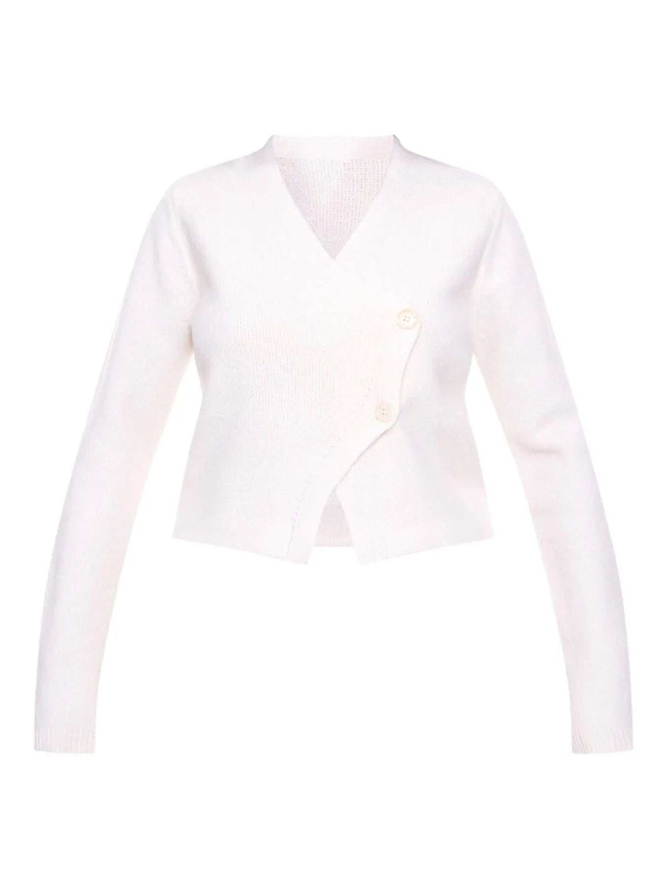 Button-up detail on cropped V-neck cardigan