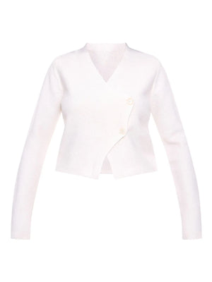 Button-up detail on cropped V-neck cardigan