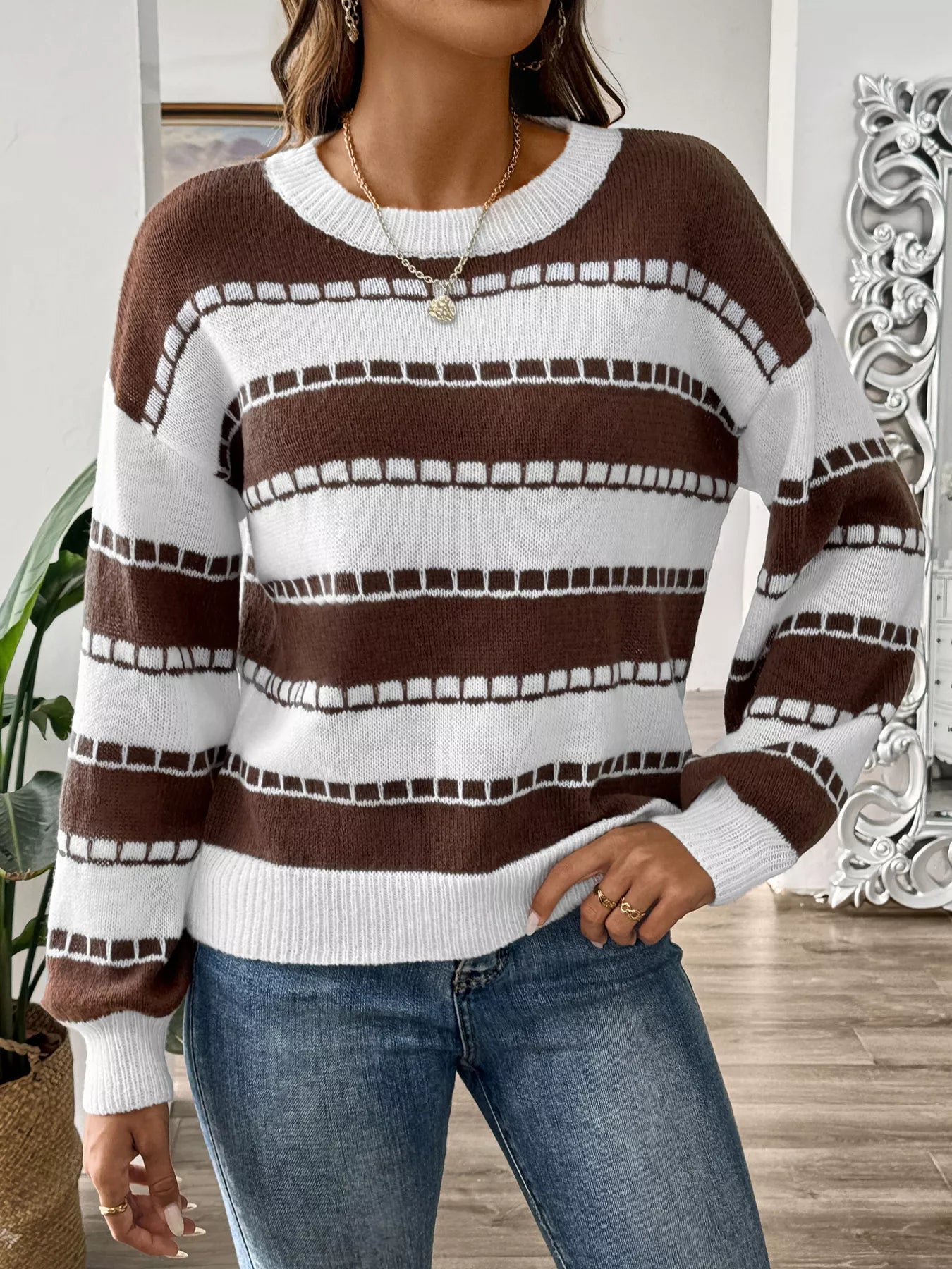 striped knit sweater front comfortable casual wear