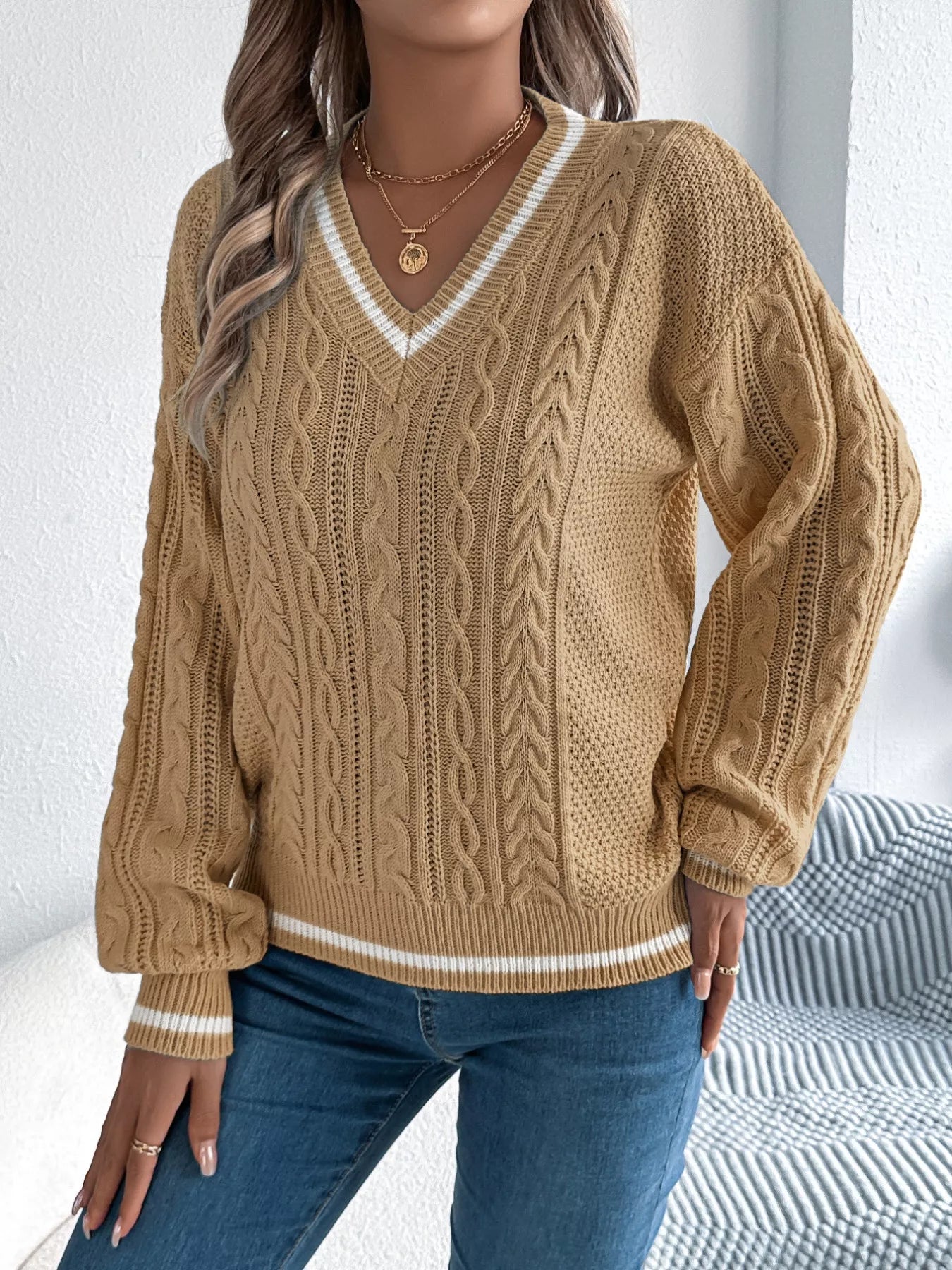 Casual cable knit sweater front everyday wear