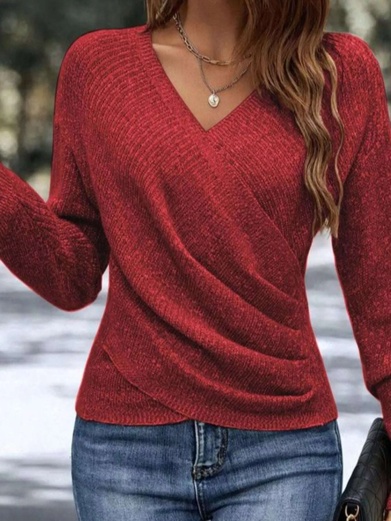 casual surplice knit top front daily wear fashion