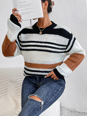 Casual striped sweater front view modern everyday fashion