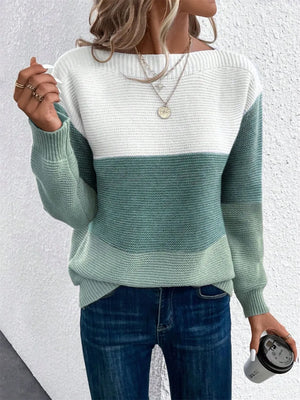 Casual outfit with drop shoulder color block sweater