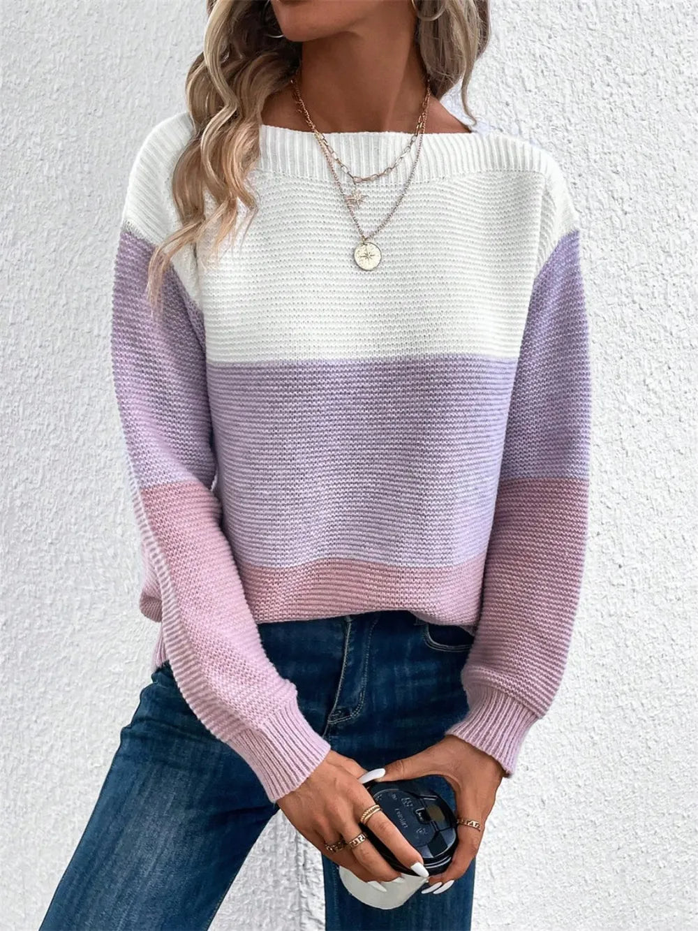 Cozy oversized color block sweater front 