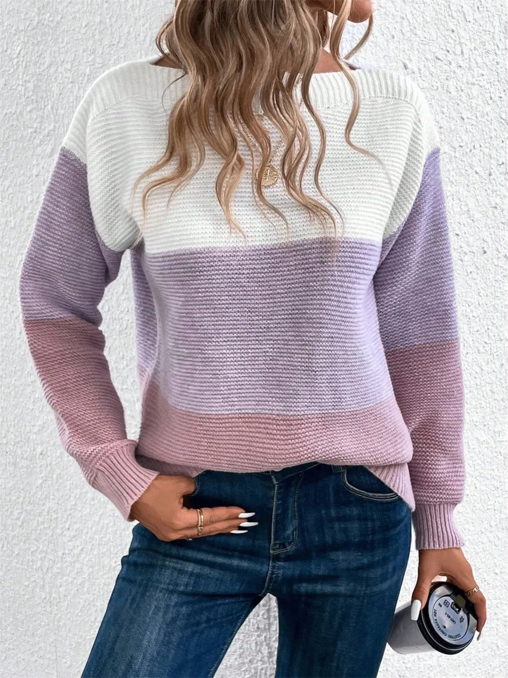 Fashionable long sleeve color block sweater outfit